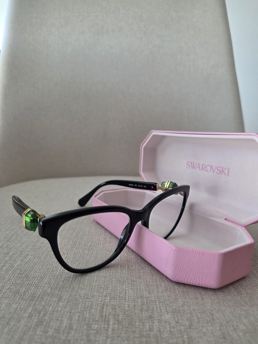 Swarovski Black Cat-Eye Glasses with Green Crystal Accents